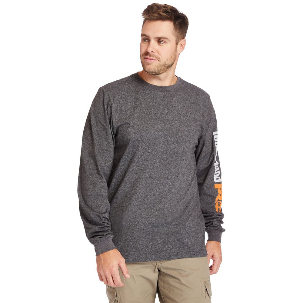 Timberland Mens T-Shirts PRO® Big & Tall Base Plate Long-Sleeve Wicking - Dark Grey - India SF706145